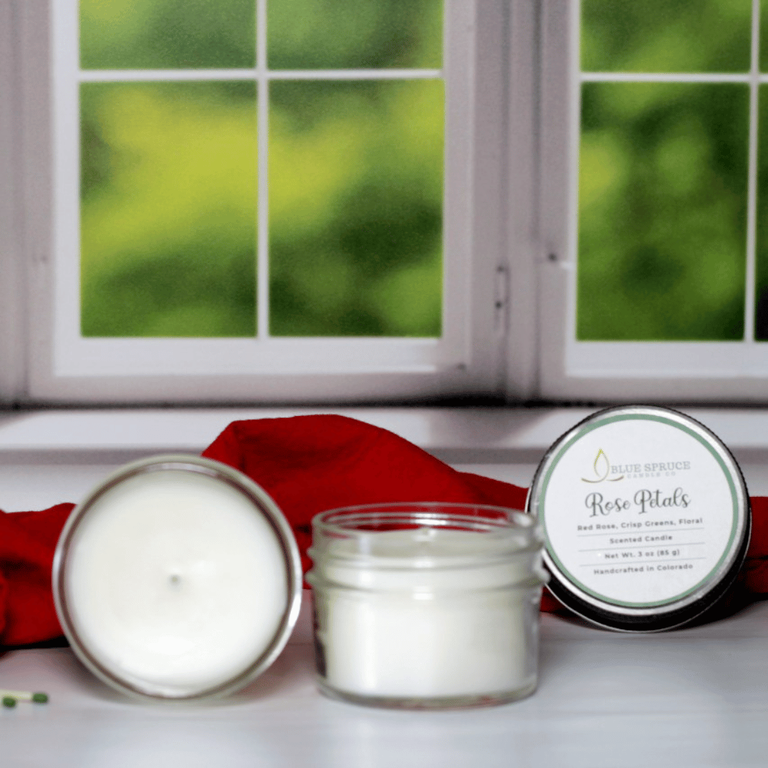 Handcrafted Rose Petals Scented Candle l Blue Spruce Candles