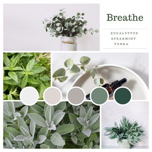 Breathe, a eucalyptus aromatherapy scented candle mood board